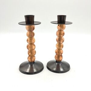 Vintage‎ Peach Colored Bubble Glass Beaded Candlestick Holders Pair Home Decor
